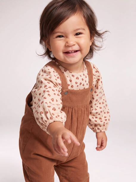 Set fluwelen blouse en overall voor meisjesbaby hazelnoot+hemelsblauw - vertbaudet enfant 
