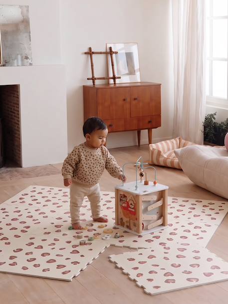 Groot tapijt met 9 schuimtegels beige+ecru+rood+rozen+zachtpaars - vertbaudet enfant 