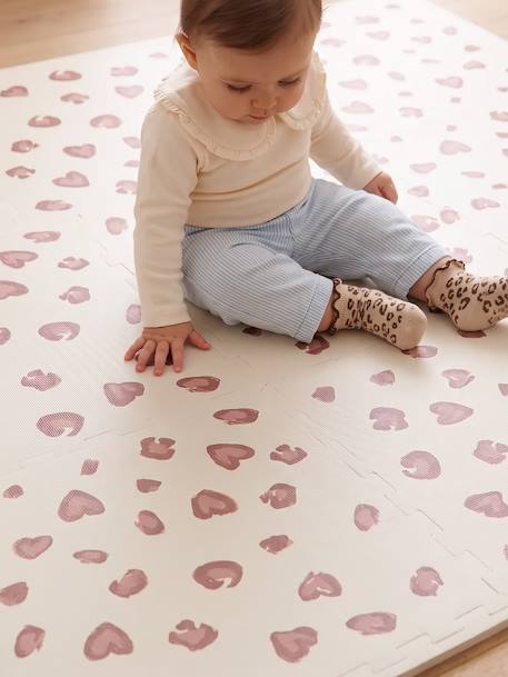 Groot tapijt met 9 schuimtegels beige+ecru+rood+rozen+zachtpaars - vertbaudet enfant 