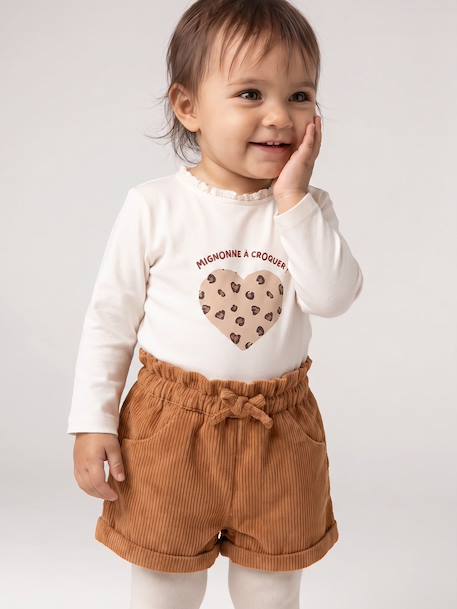 T-shirt bébé manches longues avec motif c½ur léopard écru+marine - vertbaudet enfant 