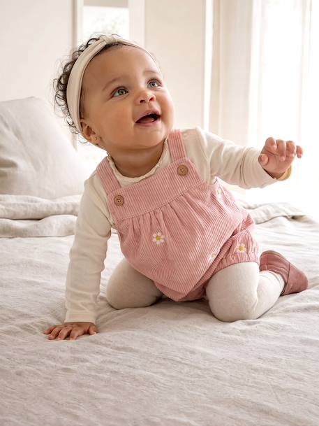 4-delige babyset van velours lichtroze - vertbaudet enfant 