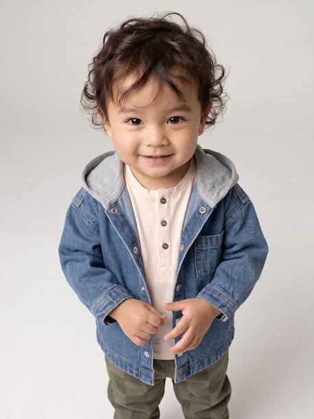 Chemise bébé personnalisable en denim avec capuche stone - vertbaudet enfant 