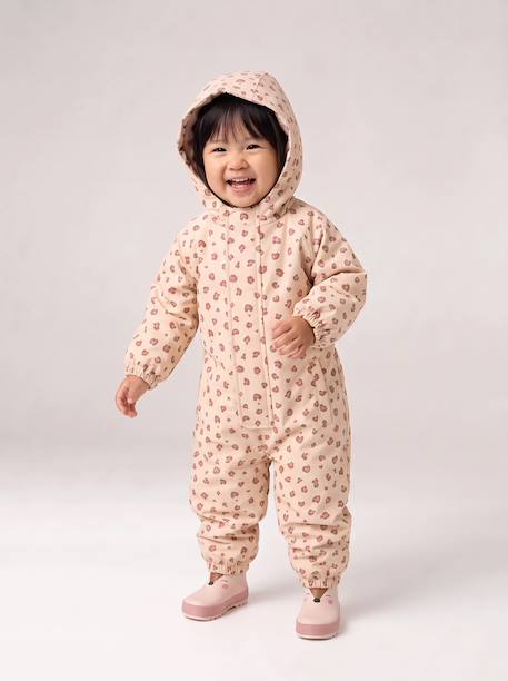 Bedrukte regenjas met capuchon voor baby's, gevoerd met fleece oudroze+vanille - vertbaudet enfant 