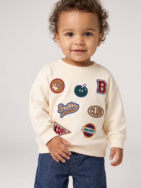 Sweater met badges babyjongen ecru - vertbaudet enfant 
