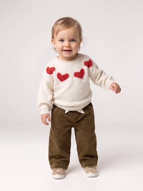 Pull jacquard bébé fille beige chiné+parme - vertbaudet enfant 