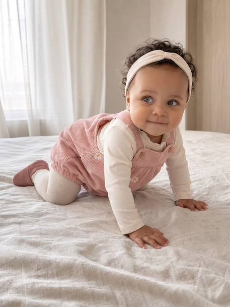 4-delige babyset van velours lichtroze - vertbaudet enfant 