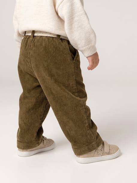 Pantalon large en velours ceinture à fleurs bébé olive+vieux rose - vertbaudet enfant 
