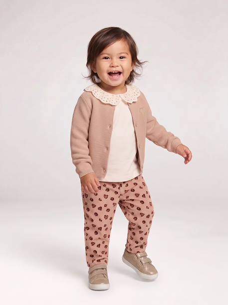 Geborduurd babyvestje met gouden hartjes beige+ivoor+oudroze - vertbaudet enfant 