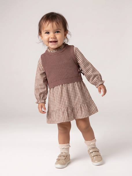 Robe 2 en 1 bébé fille manches longues chocolat - vertbaudet enfant 