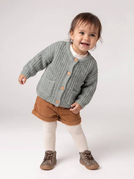 Babyvestje van grof gebreid breisel gemêleerd beige+saliegroen - vertbaudet enfant 