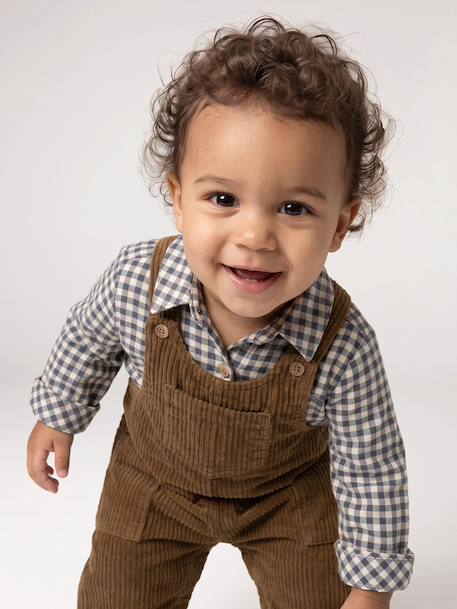 Babykledingset met tuinbroek en blouse olijf - vertbaudet enfant 