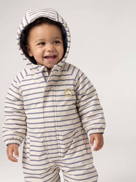 Regenpak met fleecevoering en capuchon nachtblauw+saliegroen+zandbeige - vertbaudet enfant 