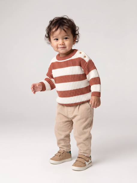 Gestreepte babytrui met lange mouwen marineblauw+terracotta - vertbaudet enfant 