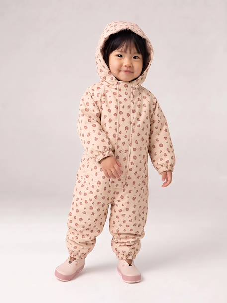 Combinaison de pluie imprimée à capuche bébé doublée polaire vanille+vieux rose - vertbaudet enfant 