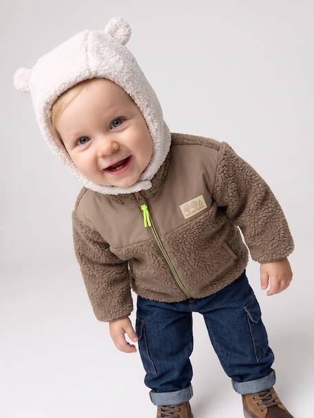 Babyset muts, snood en wanten baby in sherpa ecru - vertbaudet enfant 