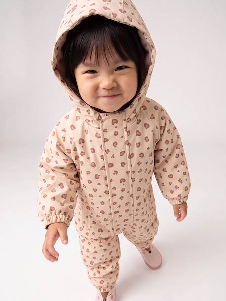 Combinaison de pluie imprimée à capuche bébé doublée polaire vanille+vieux rose - vertbaudet enfant 