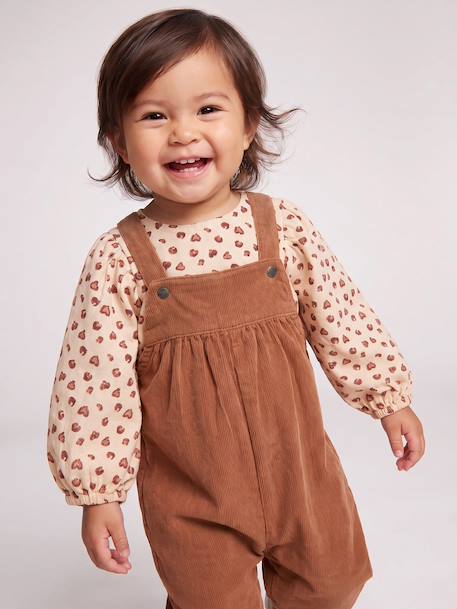 Ensemble blouse et salopette velours bébé fille bleu céleste+noisette - vertbaudet enfant 
