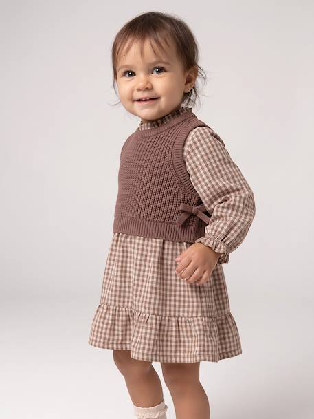 Robe 2 en 1 bébé fille manches longues chocolat - vertbaudet enfant 