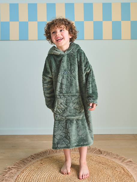 Poncho plaid polaire dinosaure vert foncé - vertbaudet enfant 
