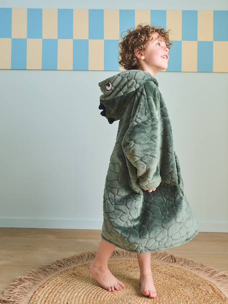 Poncho plaid polaire dinosaure vert foncé - vertbaudet enfant 