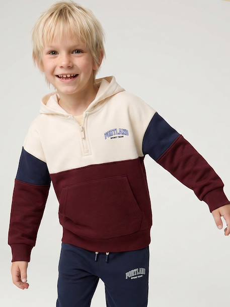 sweater  met capuchon voor jongens met colourblocking bordeauxrood+rood - vertbaudet enfant 