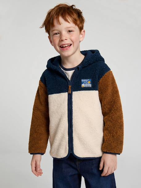 Gilet zippé à capuche garçon bleu moyen+vert sapin - vertbaudet enfant 