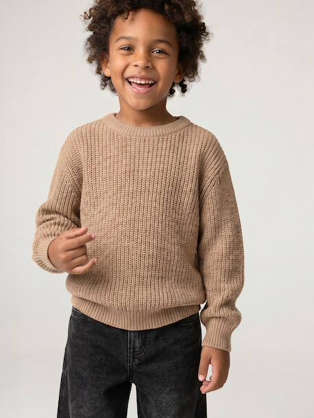 Pull col rond garçon beige chiné - vertbaudet enfant 