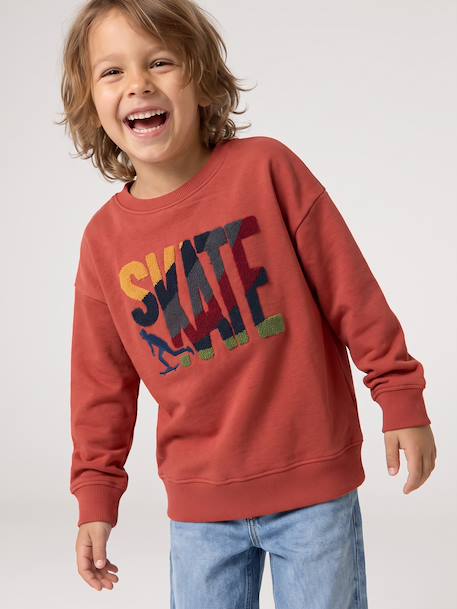 Sweat col rond garçon marine+tomette - vertbaudet enfant 