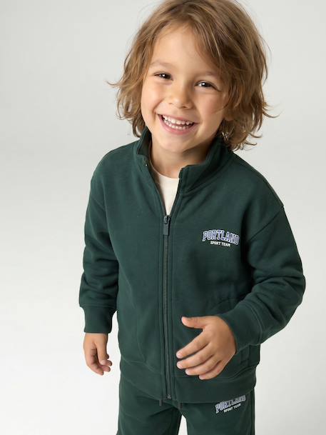 Sweat zippé garçon col camionneur marine+rouge+vert sapin - vertbaudet enfant 