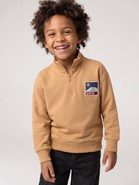 Sweater met ritskraag jongen geel+groenblauw - vertbaudet enfant 