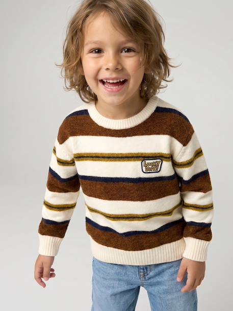 Pull garçon manches longues marine+noisette - vertbaudet enfant 