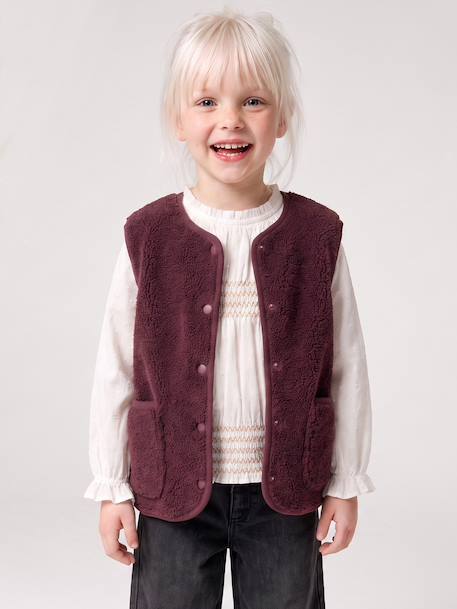 Mouwloos meisjesvest van sherpa pruim+rouge+vanille - vertbaudet enfant 