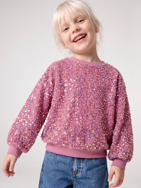 Sweat fille à sequins mauve+turquoise - vertbaudet enfant 