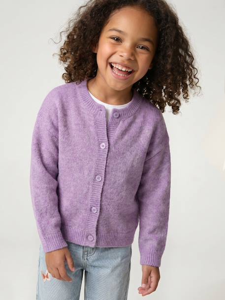 Gebreid meisjesvest met lange mouwen ecru+lavendel+saliegroen - vertbaudet enfant 