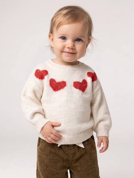 Jacquard trui baby meisje gemêleerd beige+parme - vertbaudet enfant 