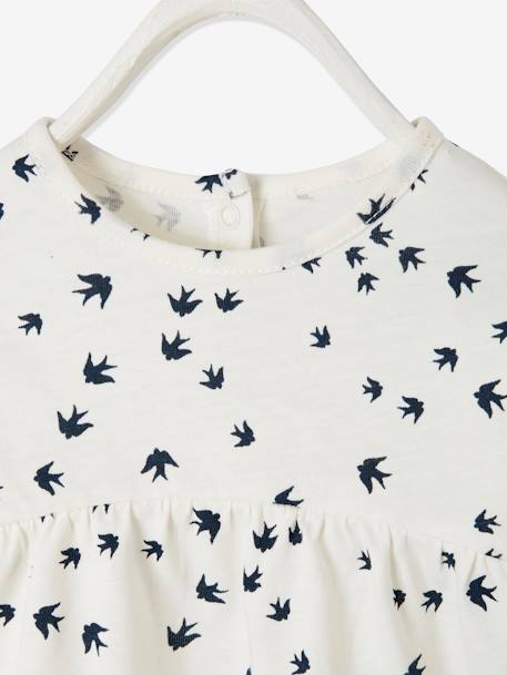 T-shirt met print babymeisje ivoor met print+marineblauw met vogelprint - vertbaudet enfant 