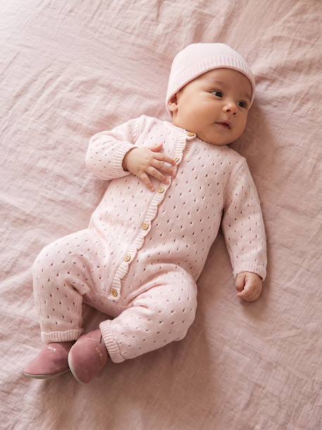 Ensemble combinaison et bonnet naissance fille rose pâle - vertbaudet enfant 