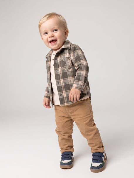 Flanellen geruit overhemd kaki+marineblauw - vertbaudet enfant 