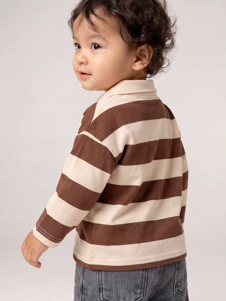 Gestreept polo t-shirt voor baby's met lange mouwen cacao+grijsblauw - vertbaudet enfant 