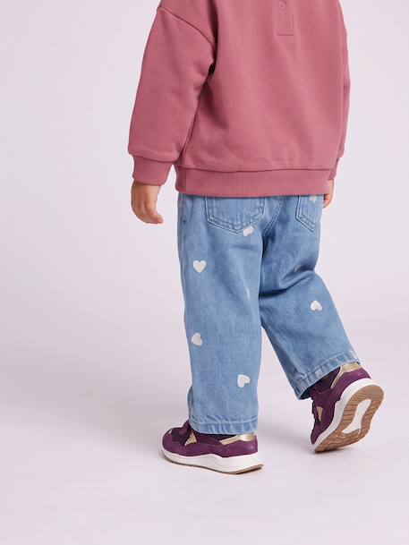 Jean large bébé fille petits coeurs brodés denim gris+stone - vertbaudet enfant 