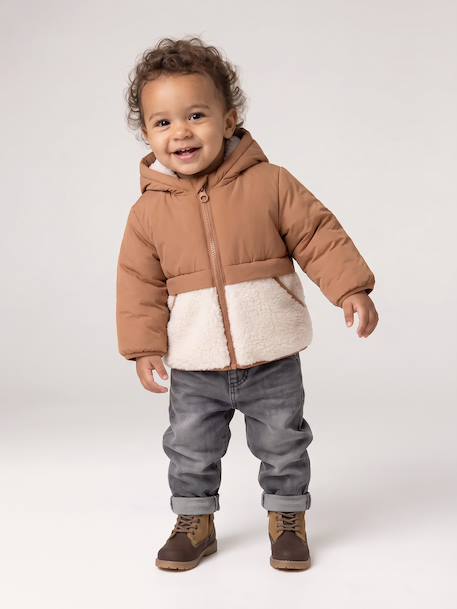 Doudoune bébé avec bonnet et moufles noisette - vertbaudet enfant 