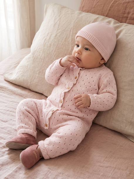 Ensemble combinaison et bonnet naissance fille rose pâle - vertbaudet enfant 
