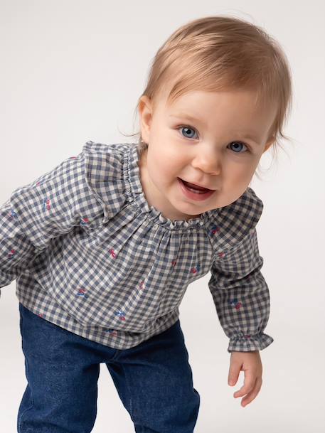 Blouse bébé fille vichy bleu grisé - vertbaudet enfant 