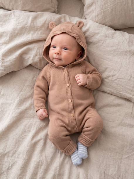 Babyjongens boxpak met capuchon en lange mouwen beige - vertbaudet enfant 
