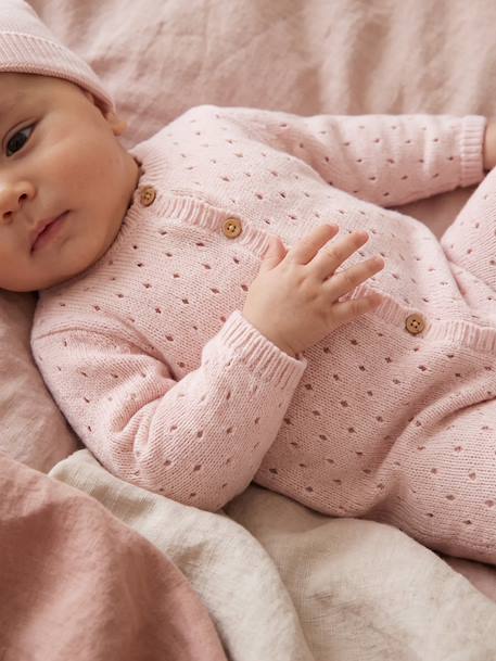 Ensemble combinaison et bonnet naissance fille rose pâle - vertbaudet enfant 