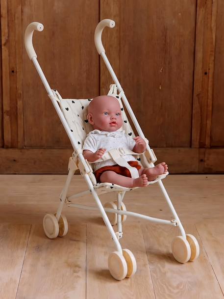 Grote rieten wandelwagen voor poppen ecru+rozen+zwart - vertbaudet enfant 
