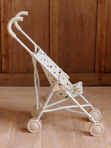 Grote rieten wandelwagen voor poppen ecru+rozen+zwart - vertbaudet enfant 