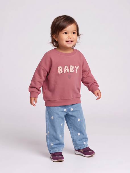 Jean large bébé fille petits coeurs brodés denim gris+stone - vertbaudet enfant 