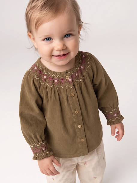 Babyblouse van corduroy olijf - vertbaudet enfant 