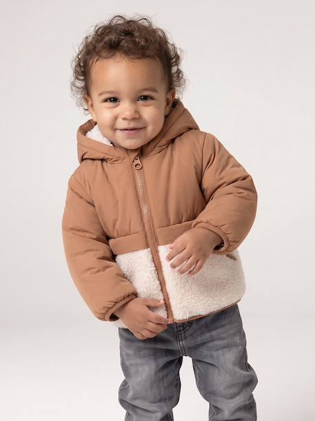 Babyjongens jas met muts hazelnoot - vertbaudet enfant 